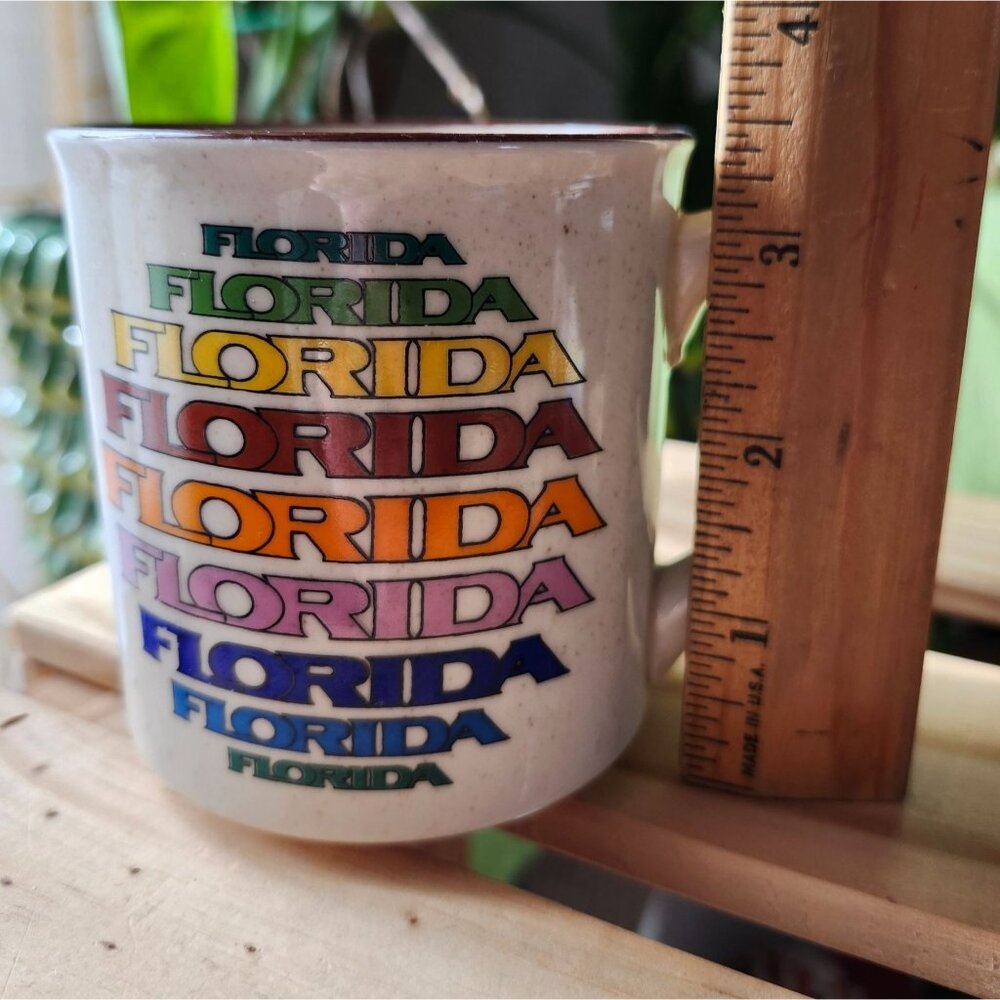 Vintage Florida Mug Stoneware Speckle Glaze Neutral Rainbow - Picture 8 of 9